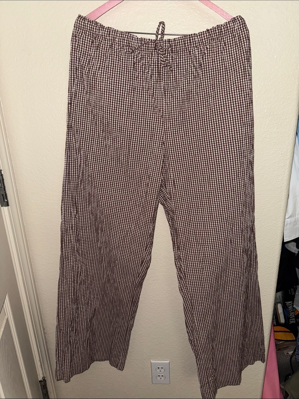 a new day Brown and White Gingham Drawstring pants